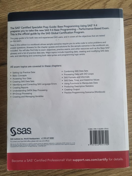 SAS certified specialist prep guide Base programming using Sas 9.4
