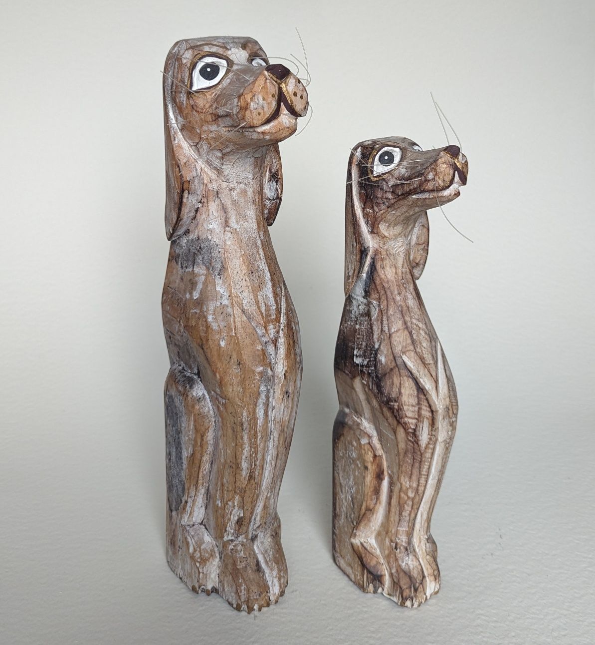Psy Zestaw dwóch figurek drewanianych rękodzieło
