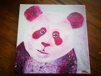 Różowa panda, obraz, farby akrylowe