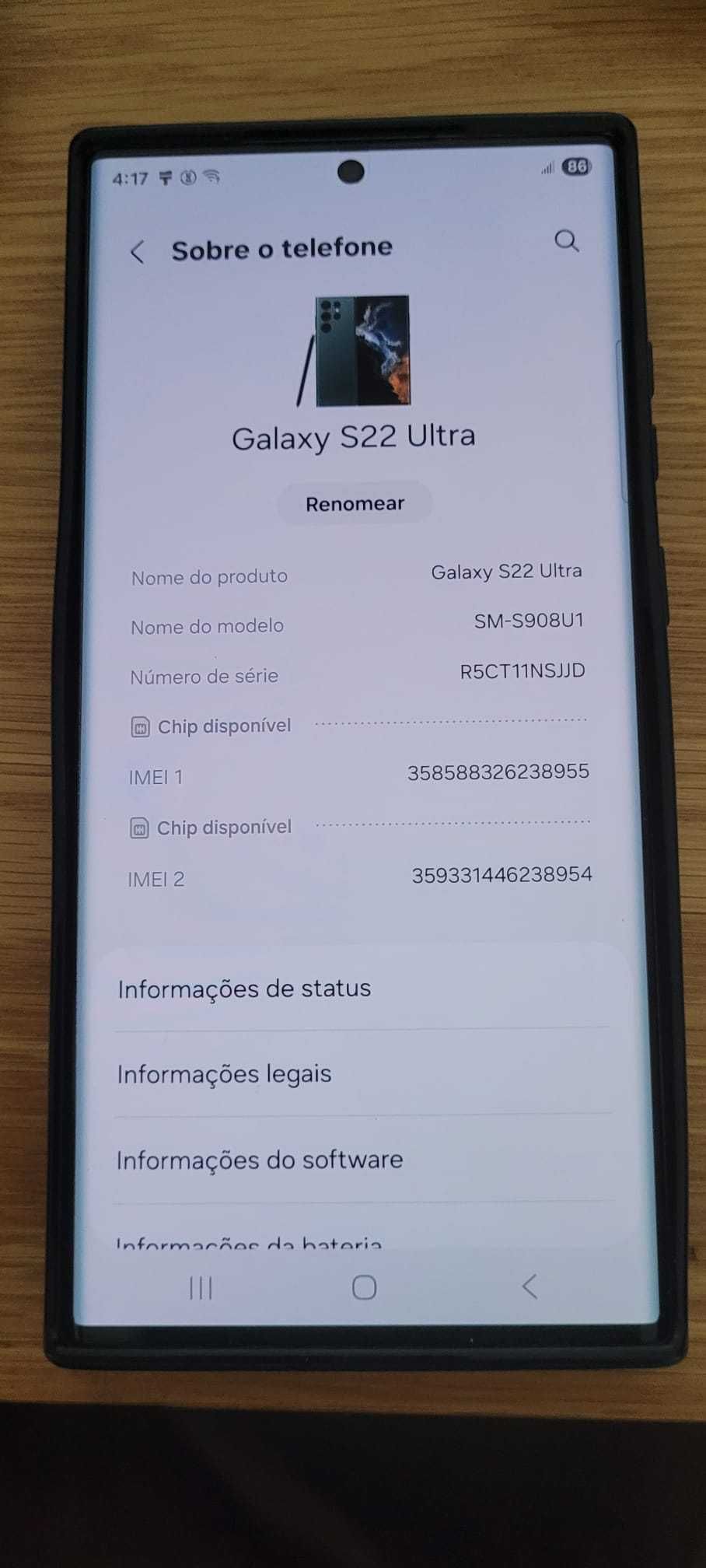 Samsung Galaxy S22 Ultra Preto (erro camera traseira)