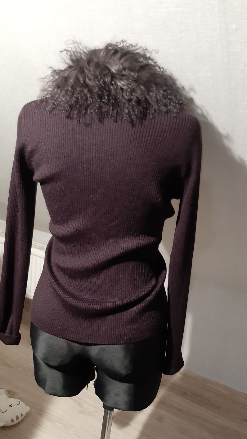 Sweter fiolet super gatunkowy futro naturalne z lamy Lama r.38