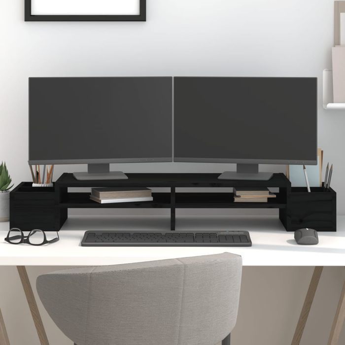 Vidaxl Podstawka Na Monitor, Czarna, 100X27,5X15 Cm, Drewno Sosnowe