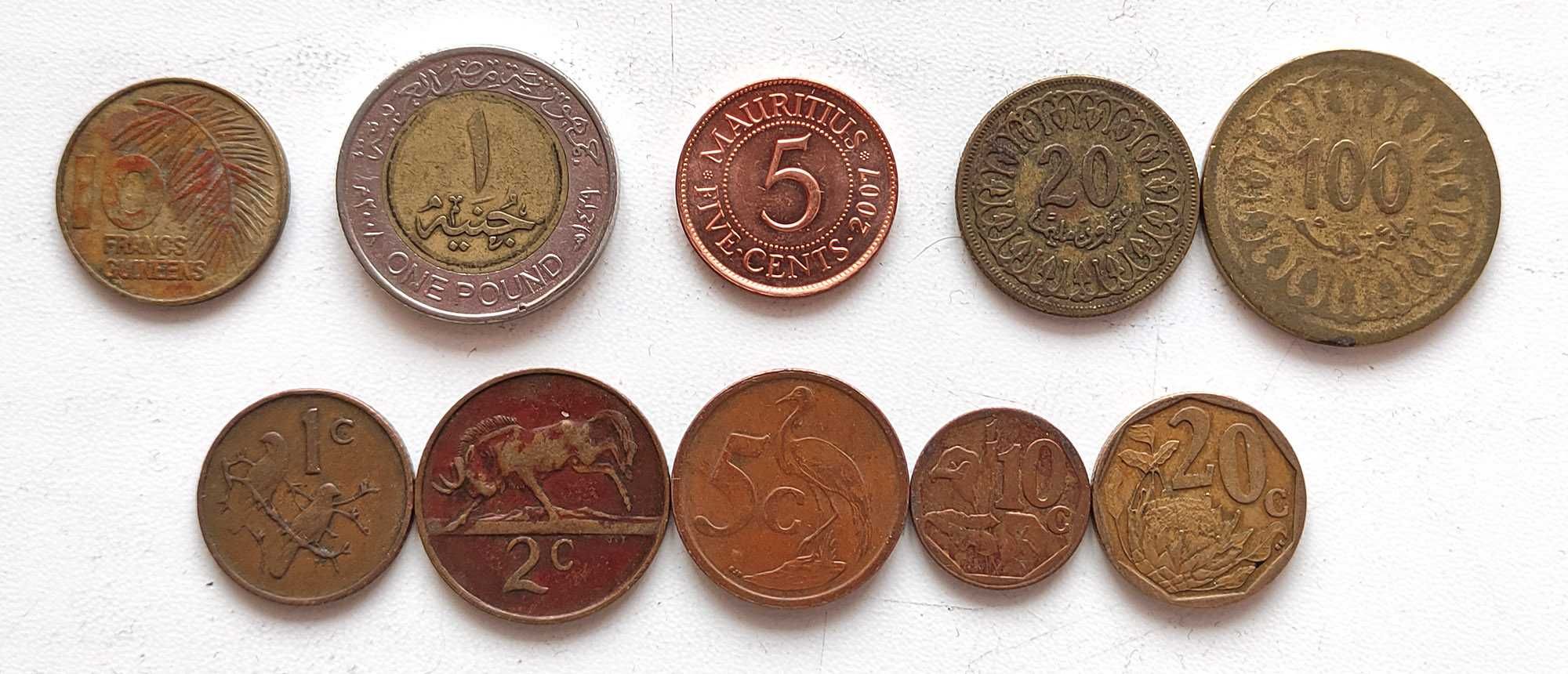 Монеты Африки №2 (Гвинея, Египет, Маврикий, Тунис, ЮАР), 10 шт