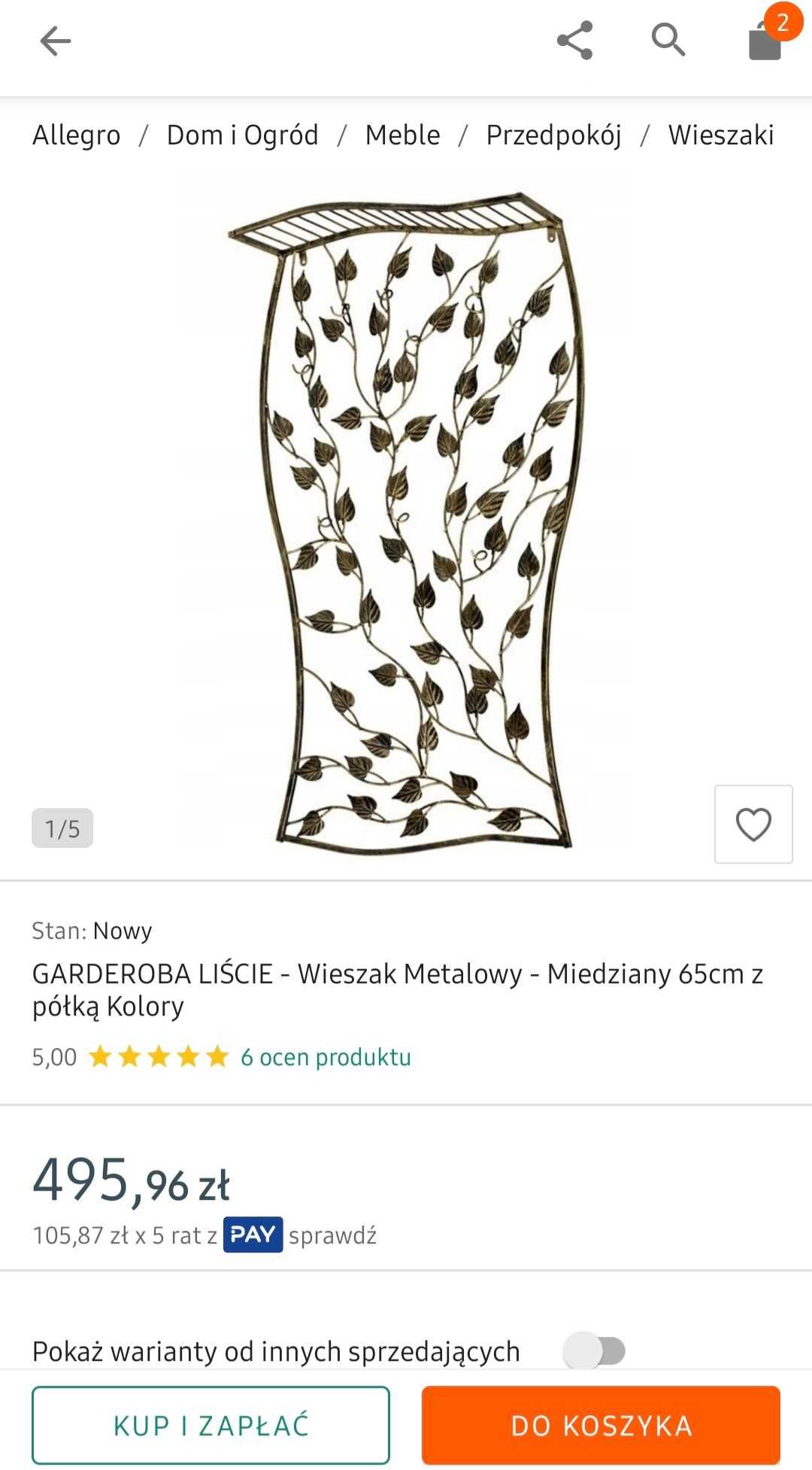 Wieszak na ubrania metal duży srebrny wiszący loft stal