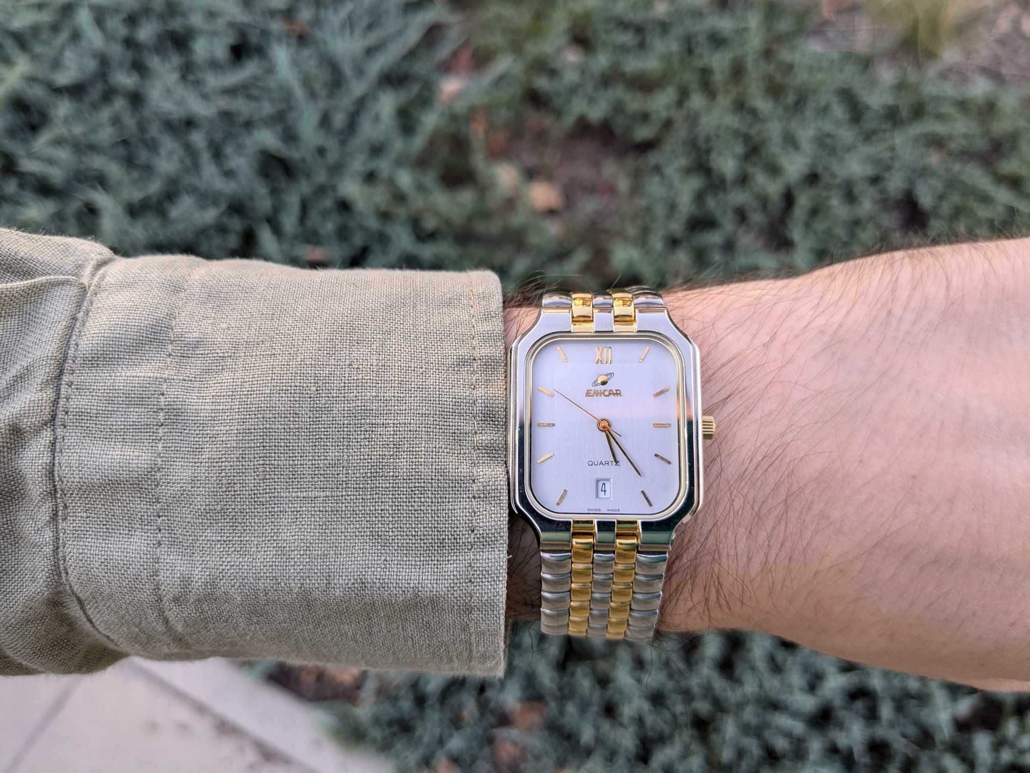 Enicar bi-color tank szwajcarski zegarek w stylu Cartiera z lat 80