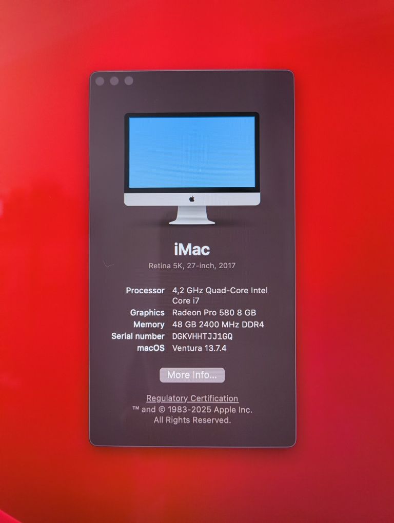Apple iMac 5K, 27-inch, 2017 - i7 4.2GHz, 48GB RAM, 1TB