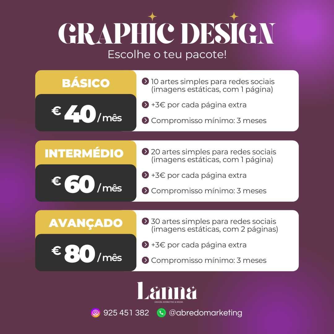 Design Gráfico Profissional - PACOTES MENSAIS A PARTIR DE 40€
