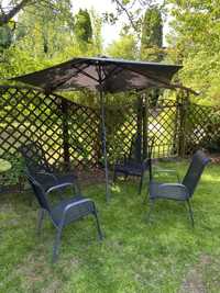 Zestaw ogrodowy 4 krzesła i parasol