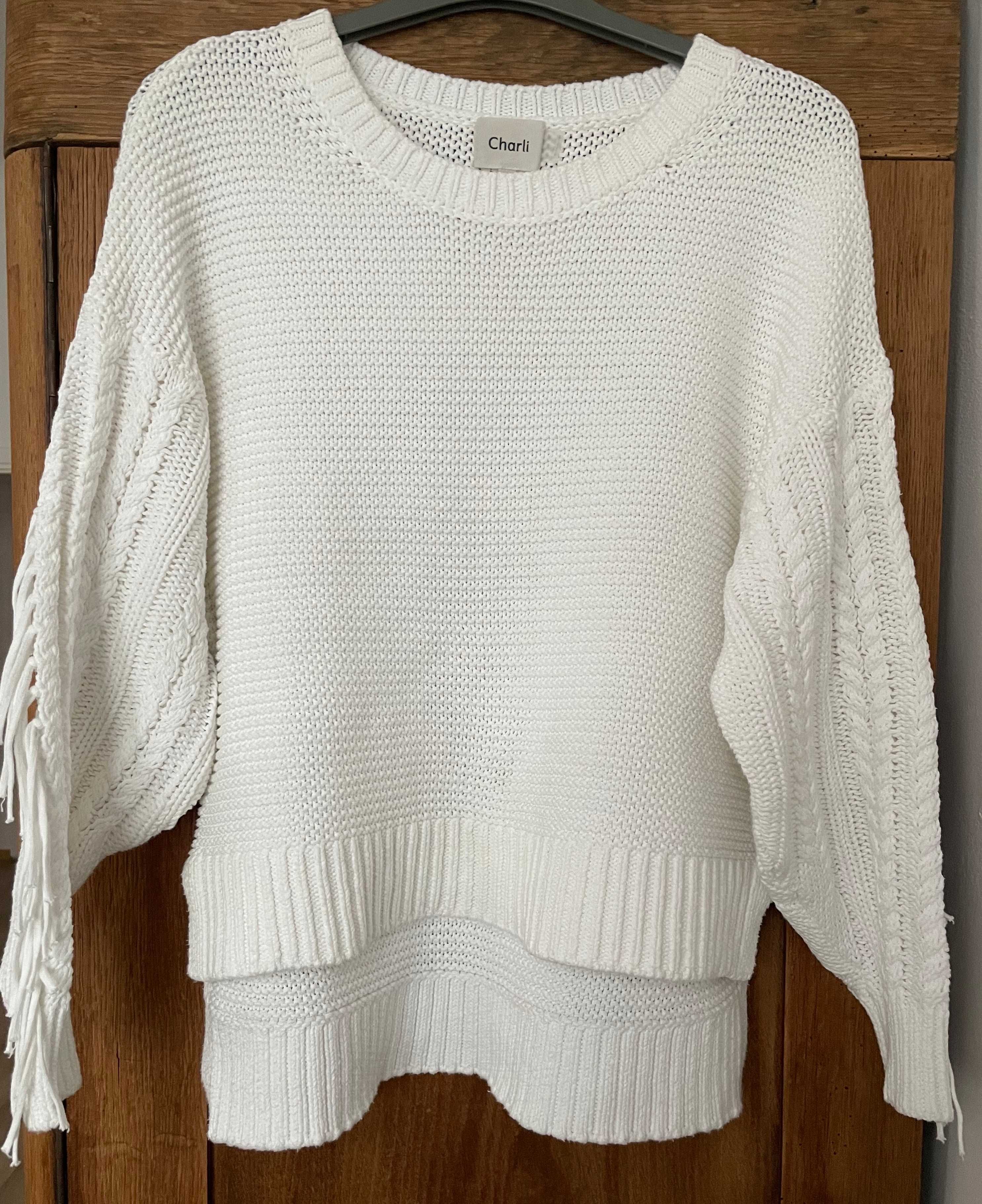 Sweter Charli Knit biały bawełna luksus frędzle
