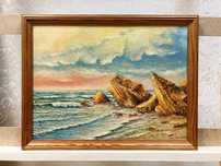 Морской пейзаж 1999 г., картина 33 x 43 см, художник Хвостов В.