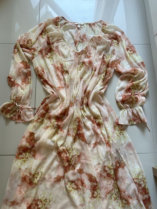 Sukienka maxi H&M w kwiaty rozmiar M beżowo-brązowa halka