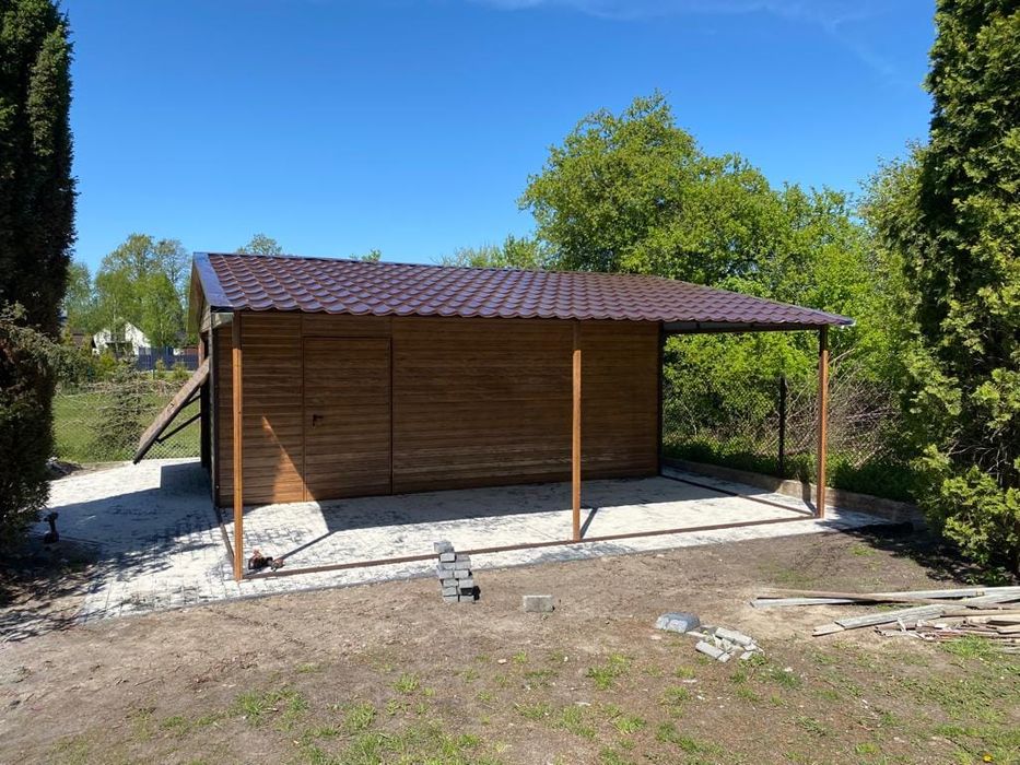 Garaż jednostanowiskowy 4x6 m wiata 3m - Dach dwuspadowy, Brama uchyln