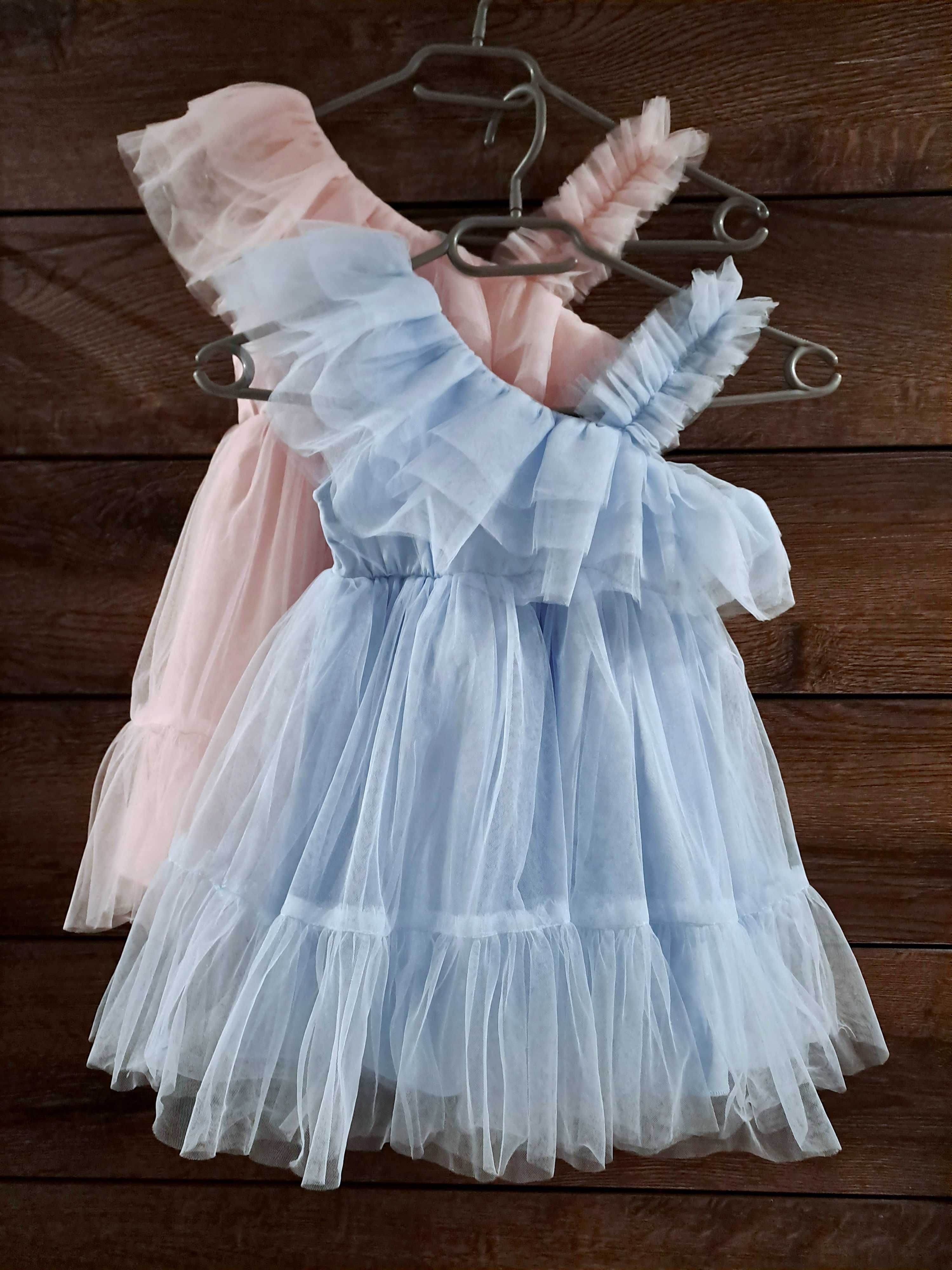 Nowa sukienka dziecięca wizytowa wesele urodziny róż tiulowa zfalbanką