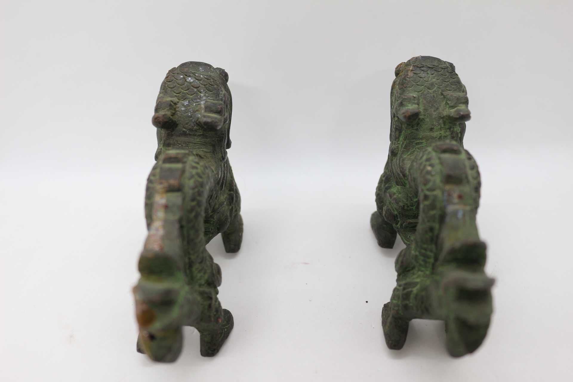 RARO Par de Cães Foo Dragões Chineses Feng Shui em Bronze XIX