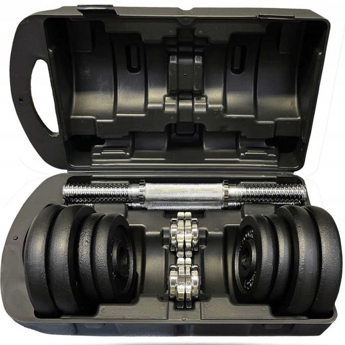 Hantle żeliwne 28mm regulowane 2x 10kg w walizce