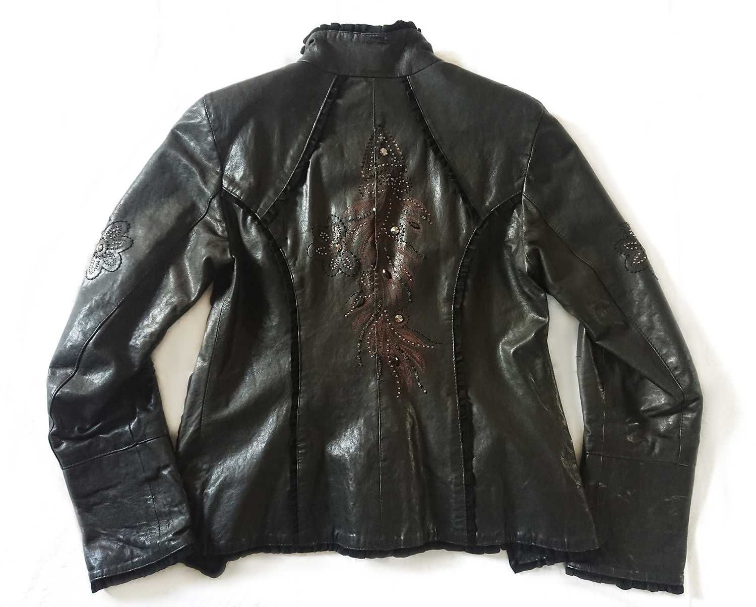 Czarna kurtka skórzana, wyszywana, z Turcji. Rozmiar XL.