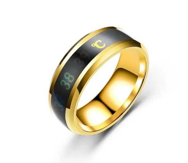 Obrączka pierścień inteligentny z temperaturą pomiar kolor złoty
