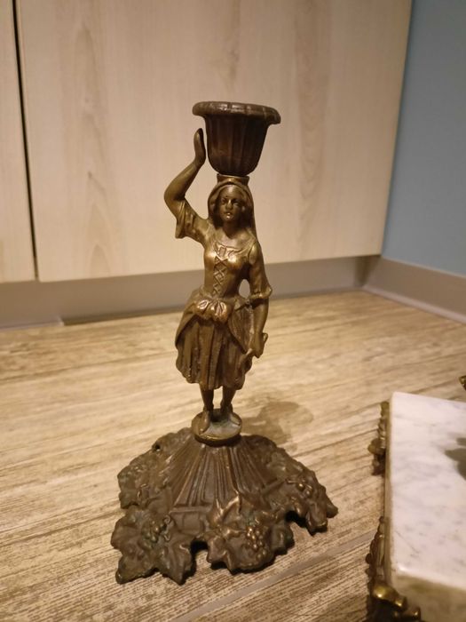 Zegar kominkowy mosiężny ze świecznikami