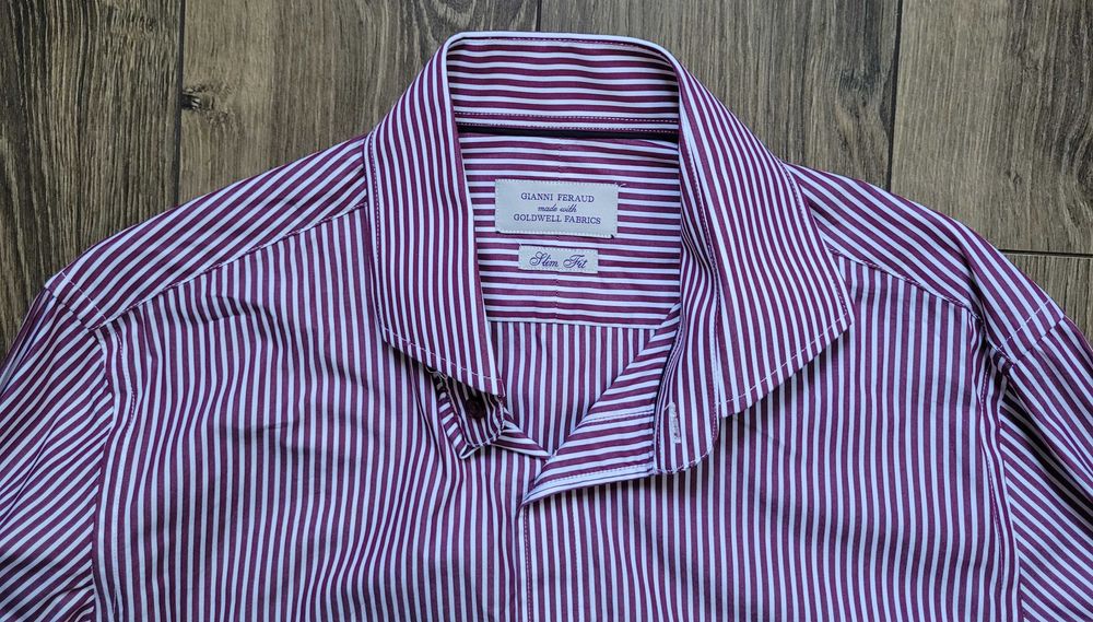 koszula Gianni Feraud 16" 40 slim fit w paski burgundowy bawełna