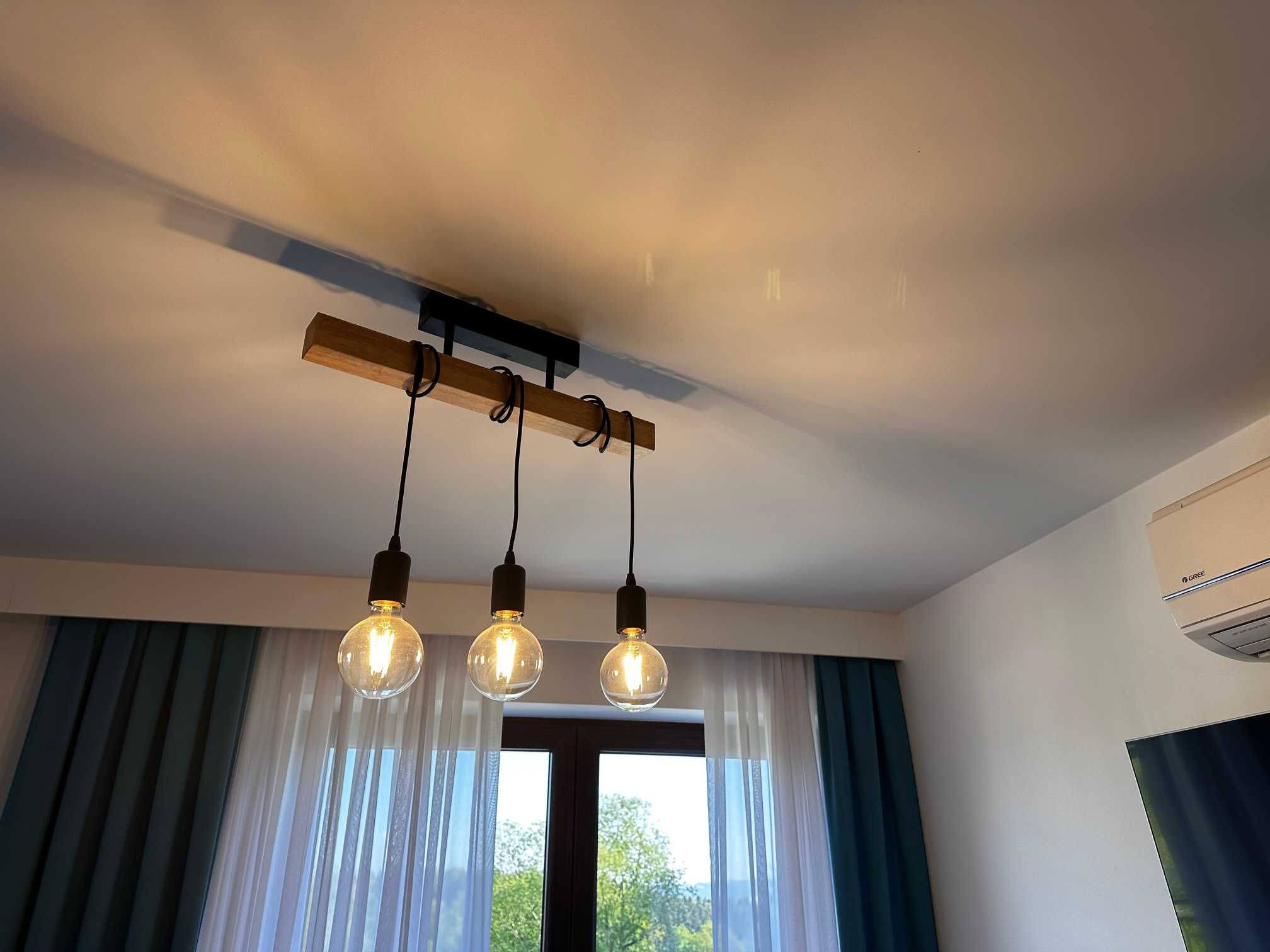 Lampa loftowa drewniana 3 żarówki