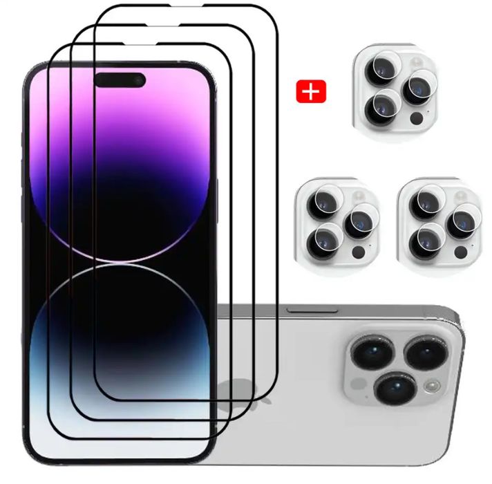 Комплект 3 скла на iphon 14 pro maks + 3 скла на камеру