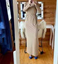 Długa wygodna sukienka z wiskozy z gumką w pasie - L NOWA