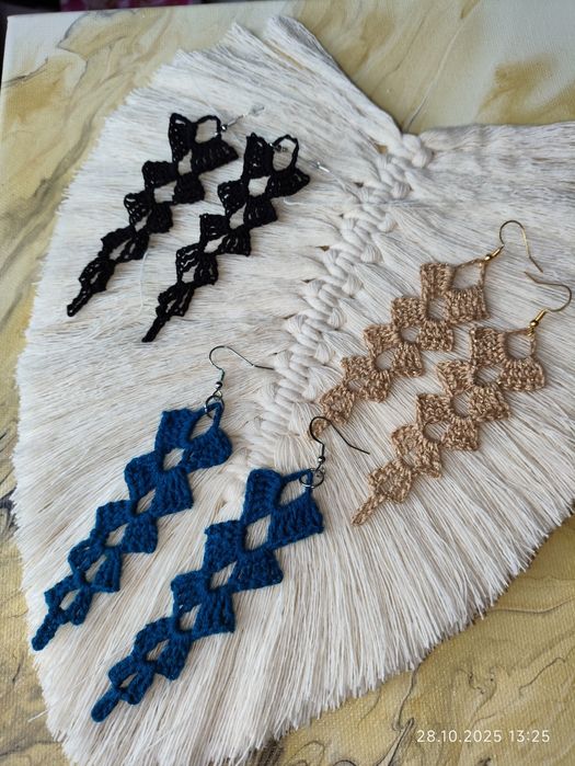 Kolczyki Boho własnoręcznie robione na szydełku podluzne
