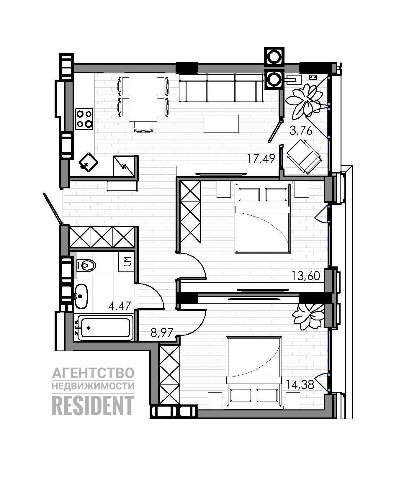 е-Оселя  Женева 64 м2. Моцарт К12 Панорама Новодворянский IQ House