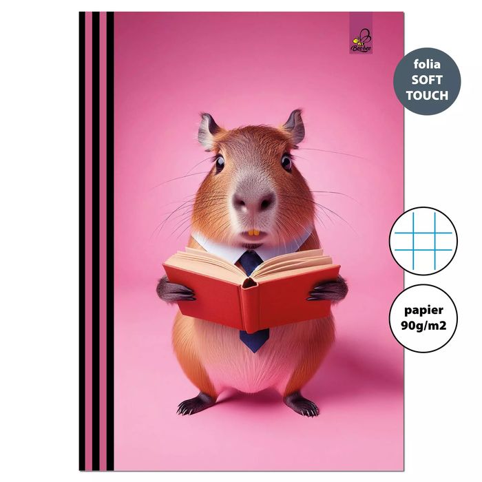 Zeszyt A4 32 kartki w kratkę 90g Kapibara różowa. EV-Corp