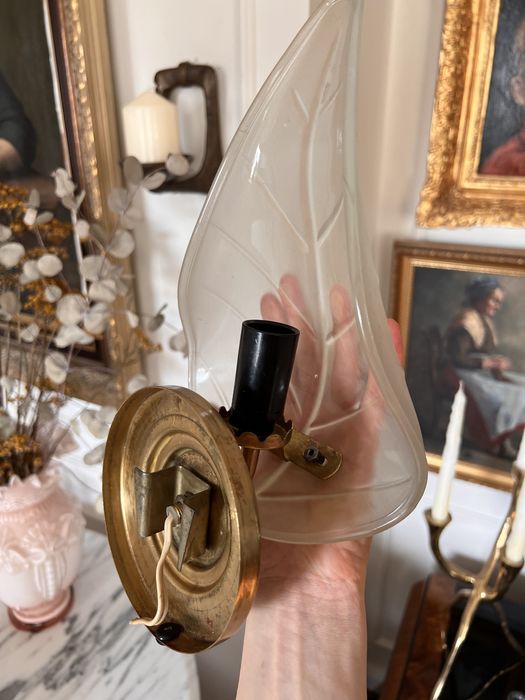 Kinkiet murano liść 1950 mosiądz szkło włoskie Włochy midcentury