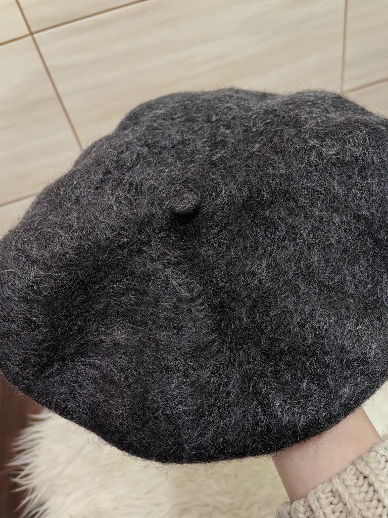 Ciemnoszary szary wełniany beret Vintage