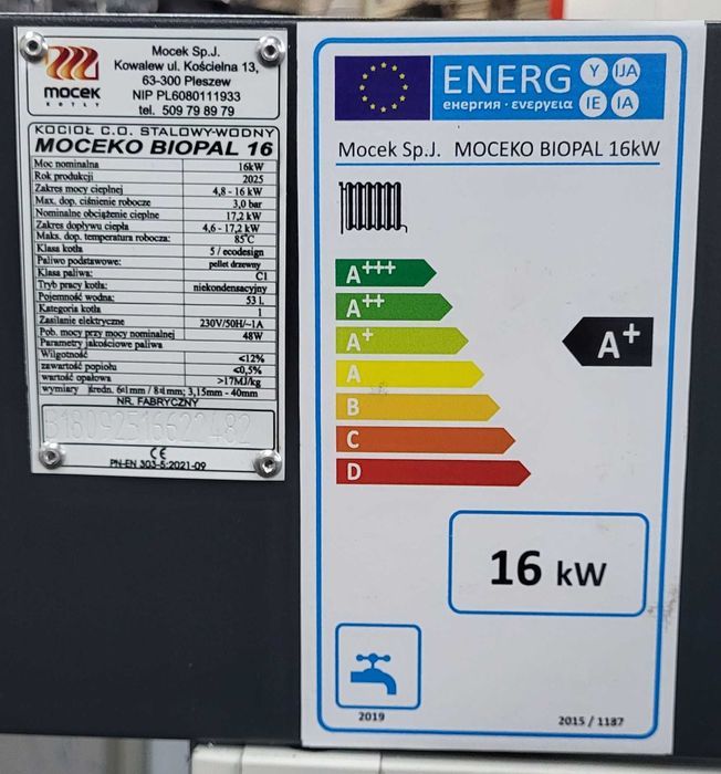 Kocioł na pellet, Drewno Moceko BIOPAL 16kW, piec dotacje OD RĘKI ZUM