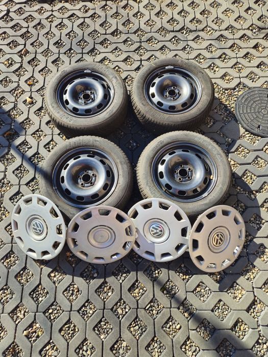4x koła 5x100 vw golf IV + Oryginalne kołpaki  185 65 R 15