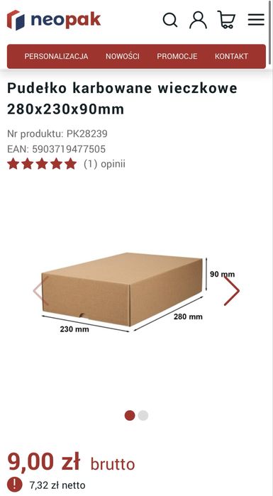Pudełko karbowane wieczkowe neopak 280x230x90