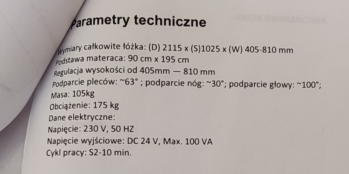 Łóżko rehabilitacyjne na pilota