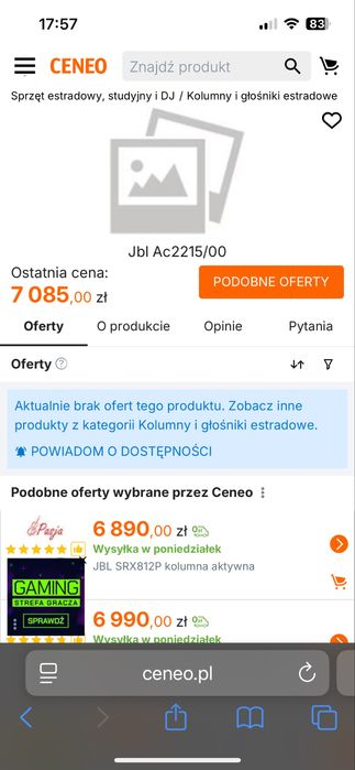 Kolumna głośnik jbl ac2215/00 instalacyjna