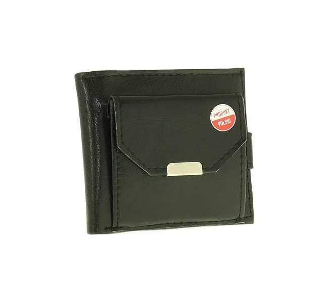 Portfelik męski na banknoty monety czarny skórzany bilonówka