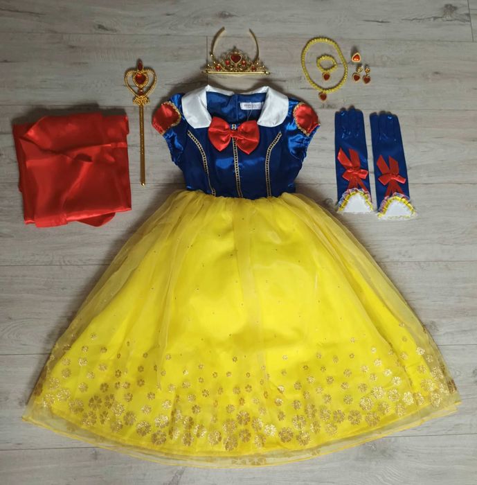 Zestaw XXL! Nowy strój Królewna Śnieżka + akcesoria! r. 116 przebranie