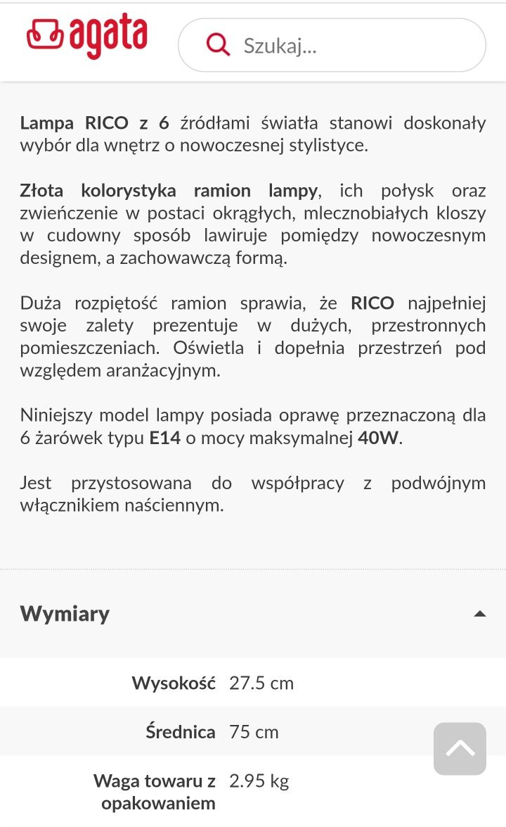 Lampa sufitowa Rico 6 kule Agata Meble z żarówkami Odbiór osobisty