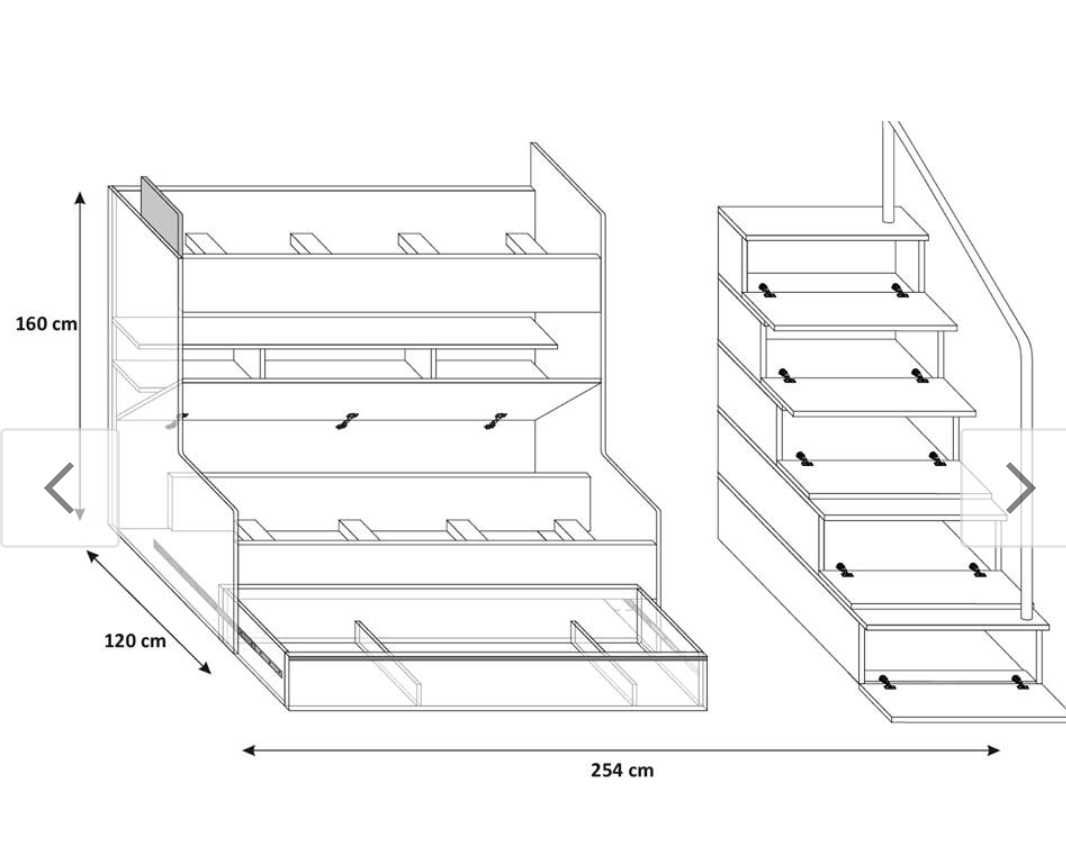 Łóżko piętrowe RAJ 2 wraz ze stelażami i schodami