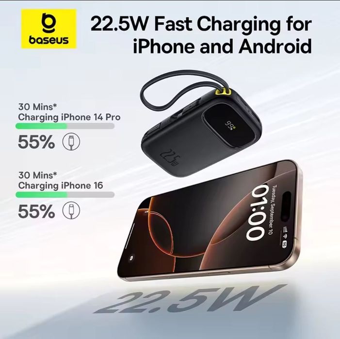 Power Bank Baseus 20000mAh,швидка зарядка 22,5W,колір білий та чорний