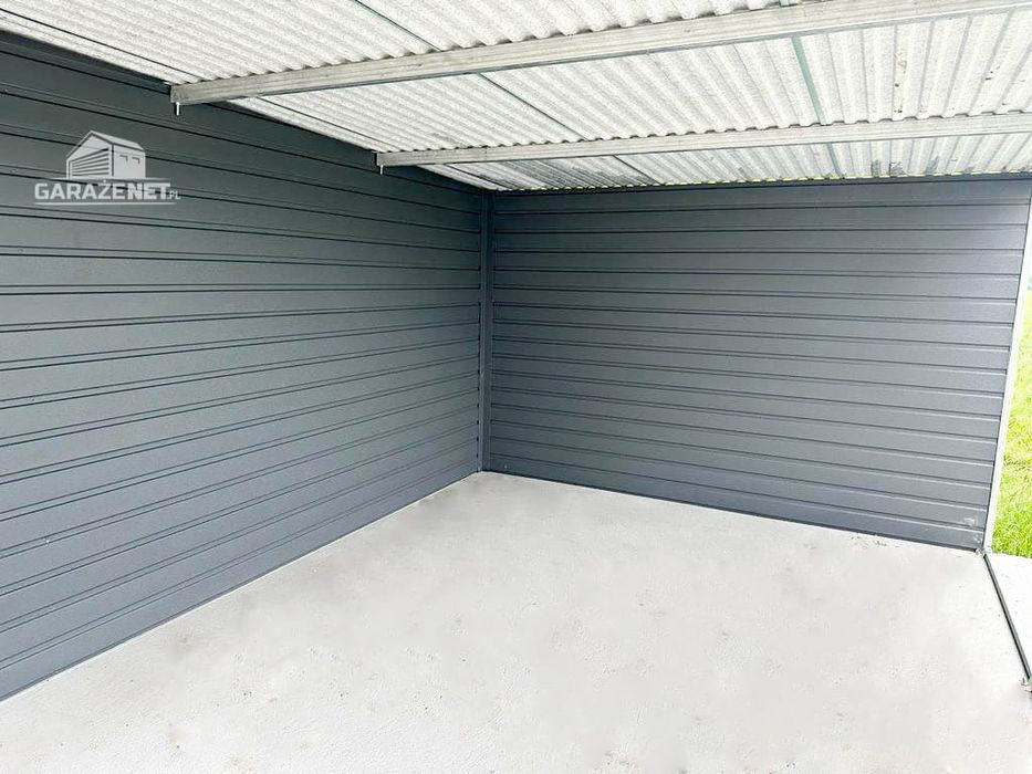 GARAŻ BLASZANY 4m x 6m Wiata 3X6 Brama Antracyt + Biały 4X6 GB285