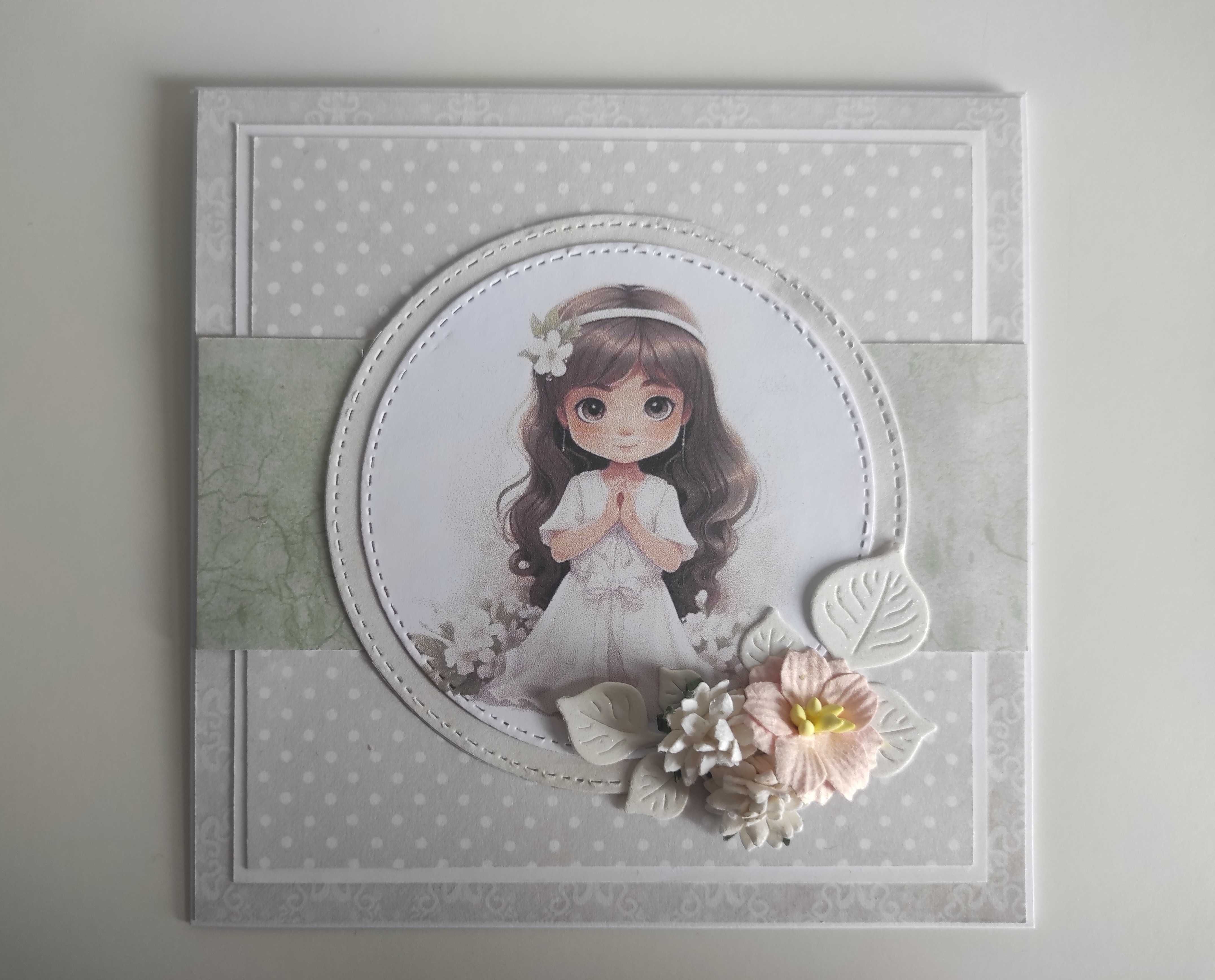 Kartka ręcznie robiona Komunia Święta handmade