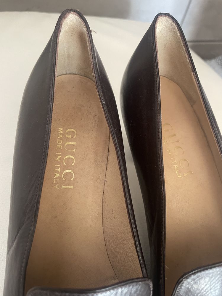 Brązowe buty gucci półbuty czółenka 7 38 skóra