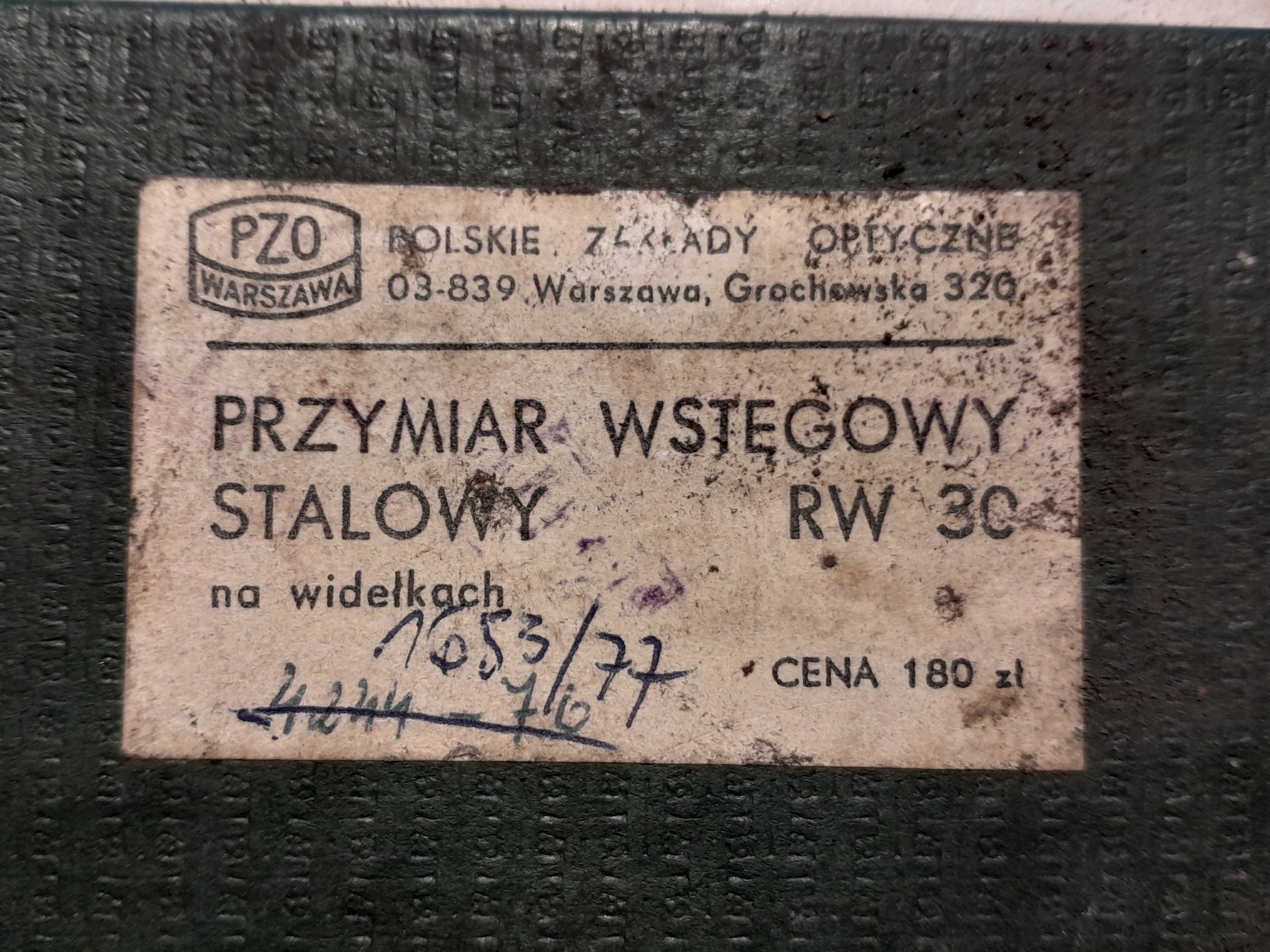 Stary przymiar wstęgowy RW 30 PZO Warszawa stalowa miara zabytek PRL