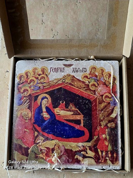 Ikona prawosławna na kamieniu BOŻE NARODZENIE GRECKA. Meteory.