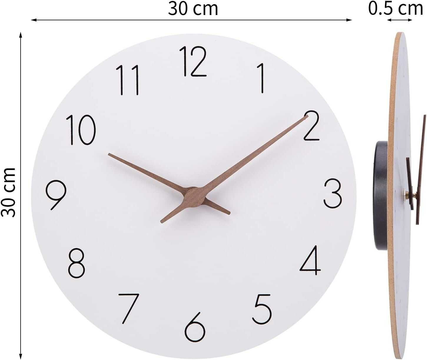 Kwarcowy zegar ścienny drewno biały MDF 30cm
