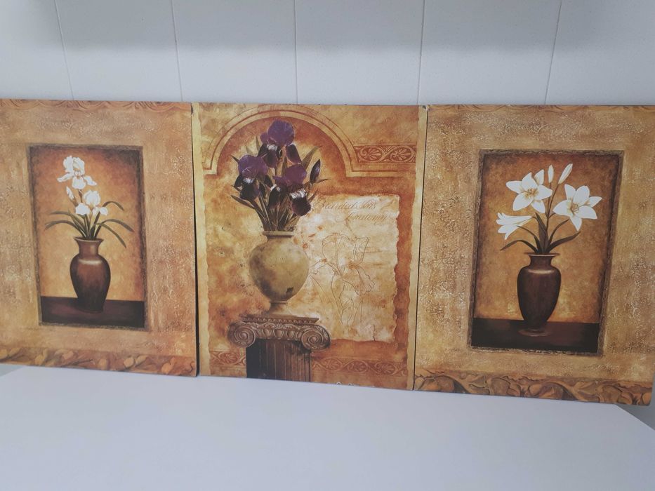 Quadros com jarras de flores 3 unidades
