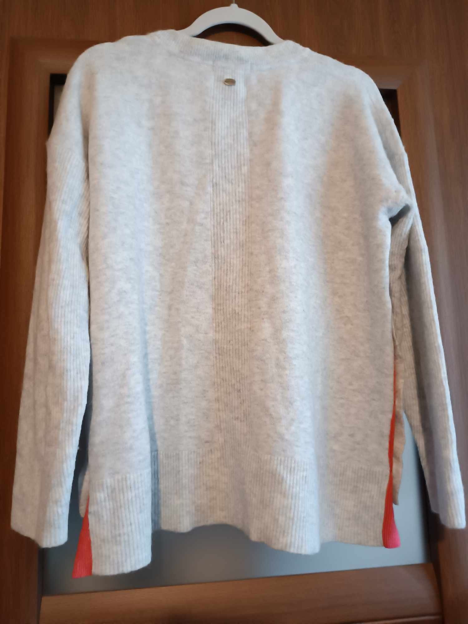 Sweter rozcinany z guzikami wełna wełniany alpaka wiskoza szary XL XXL