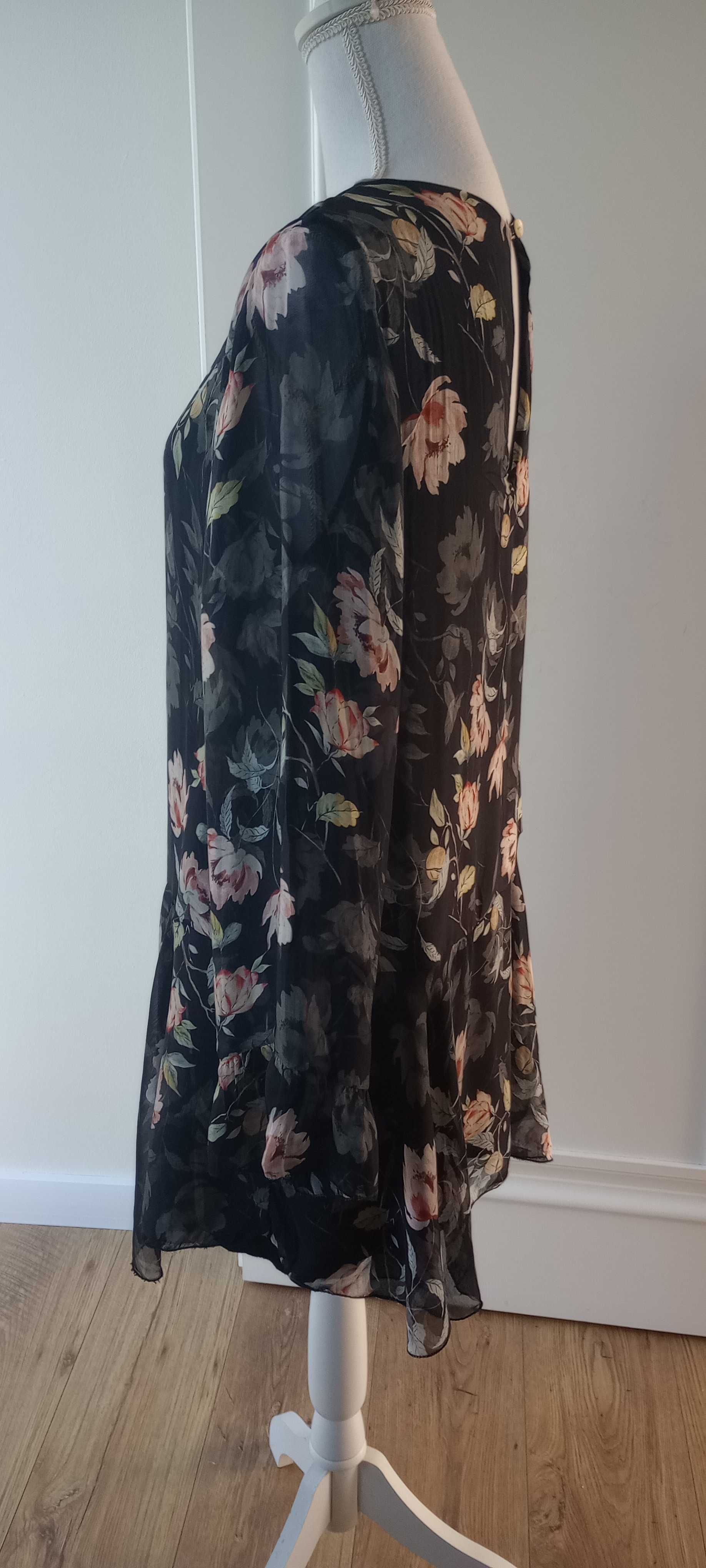 Sukienka w kwiaty jedwabna, rozmiar S-M